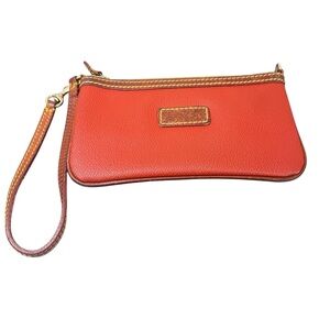 Dooney & Bourke Pebble Grain Slim Wristlet Burgundy Camel Tan Trim Red Lining